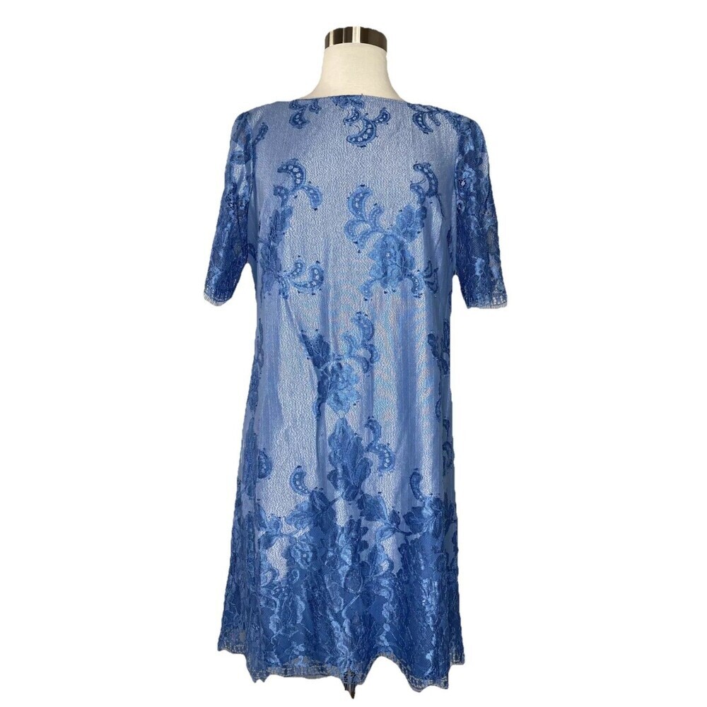 Adrianna Papell Sample Dress Women Size 6 Blue Periwinkle Lace Short Sleeve